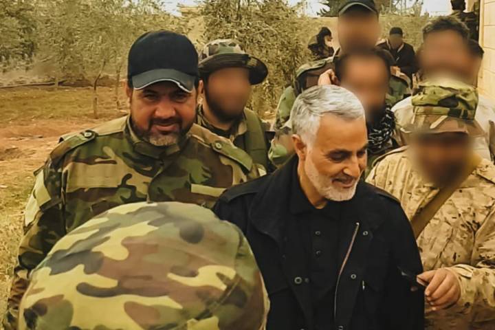 Martyr commander Amir Adnan al-Saadi (Abu Mustafa) alongside Haj Qasem Soleimani